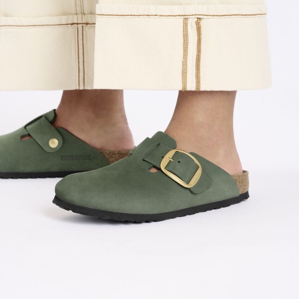 Birkenstock Boston Big Buckle Thyme Nubuck Leather Clogs